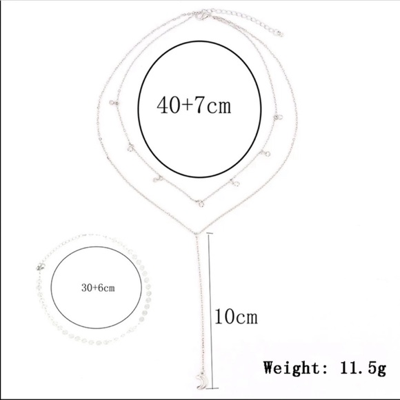 Silver Moon Necklace + Disc & Rhinestone Choker - Picture 7 of 7